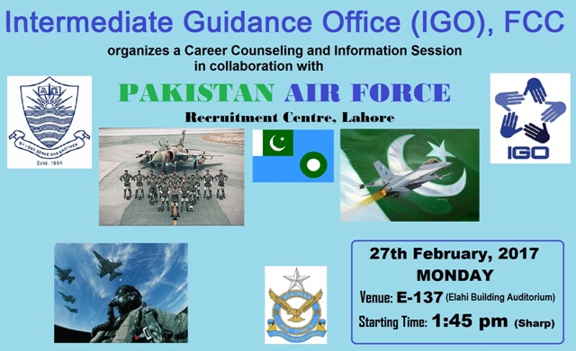 IGO to organize a Career Counseling and Information Session by Pakistan Air Force