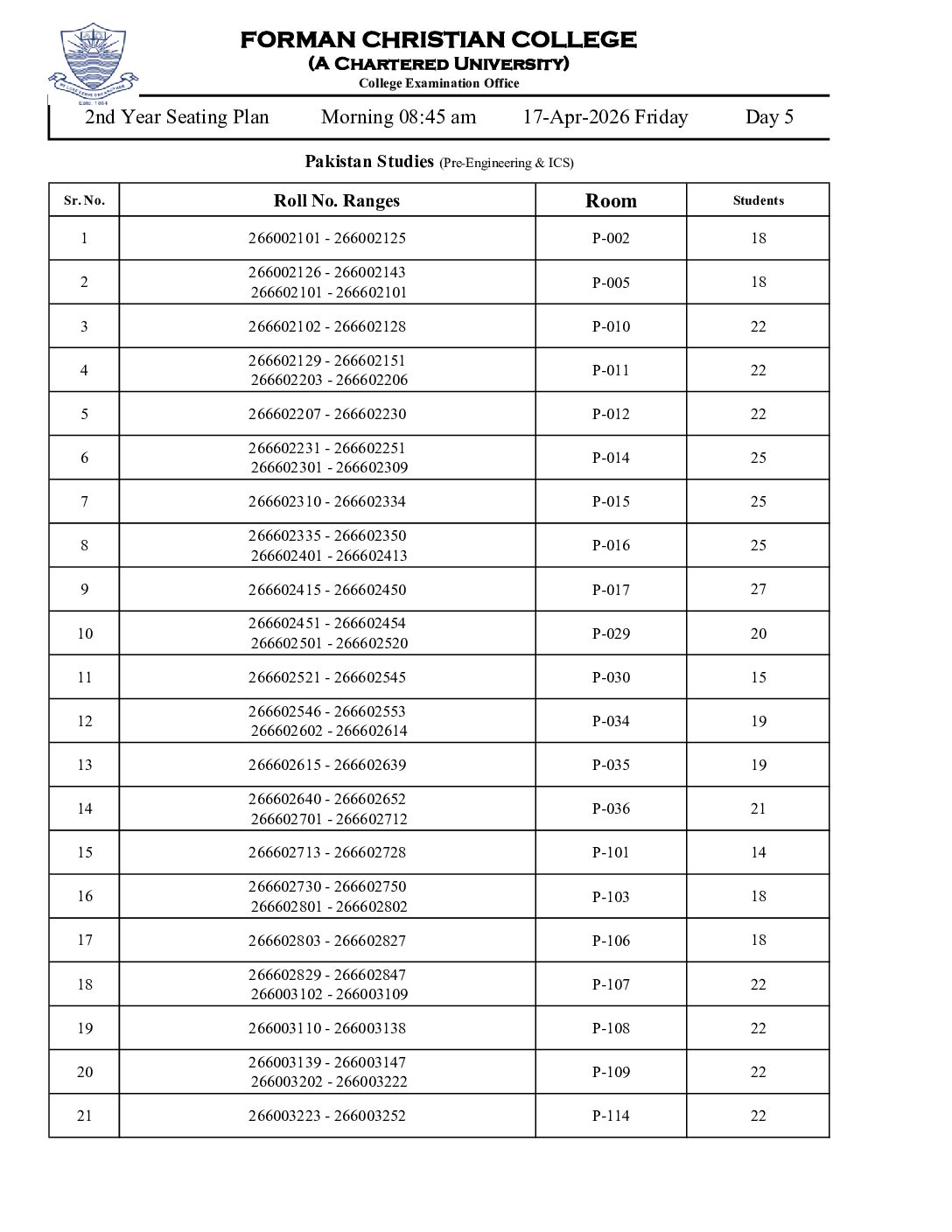 5. II Year Seating Plan 17-April 26